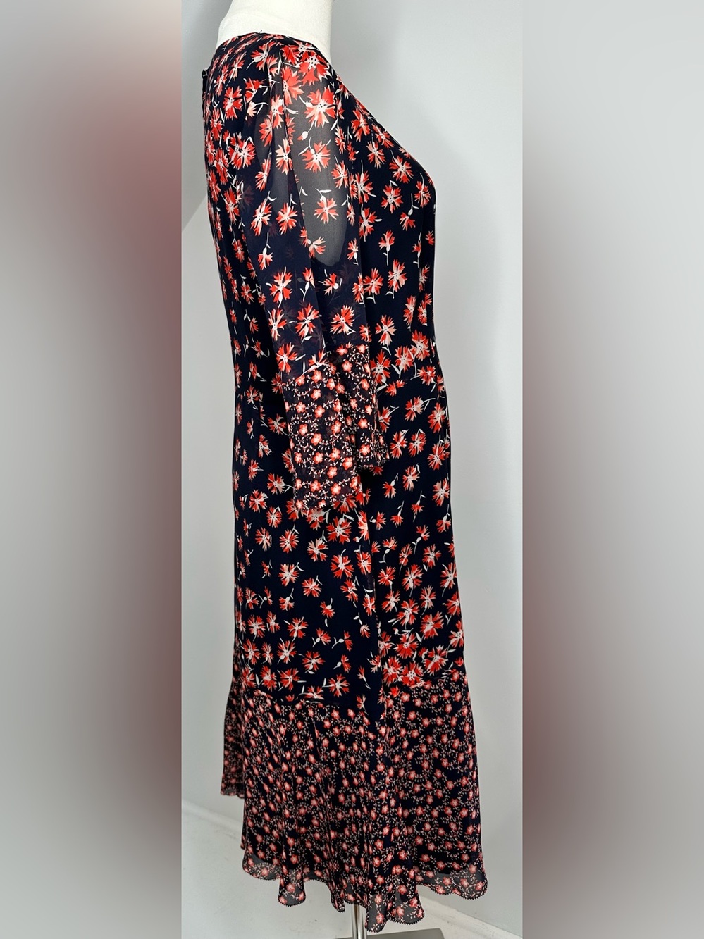 LK Bennett Pros Silk Dress US 8 Sloane Blue Floral Print Fit & Flare Dress - Picture 5 of 12